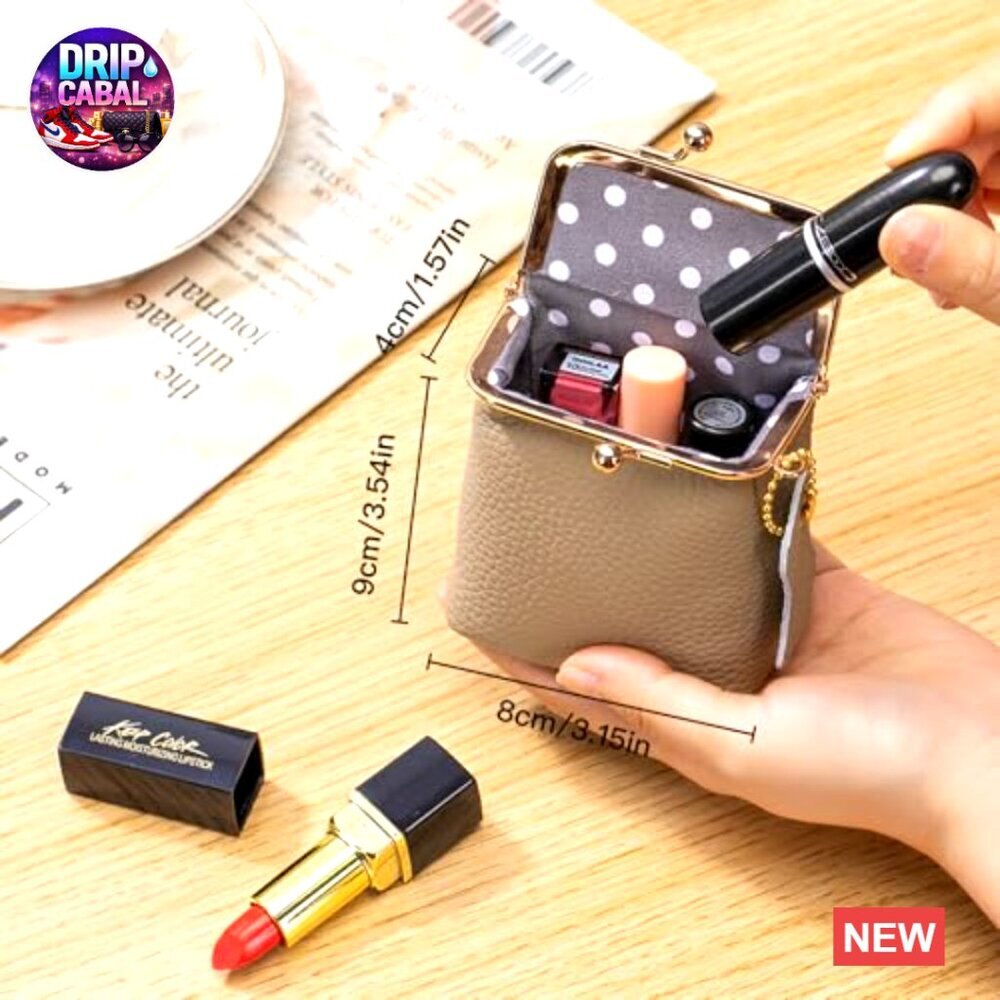 Vintage Kiss Lock Coin Purse Leather Lipstick Holder Mini Wallet Retro Chic - Picture 3 of 6